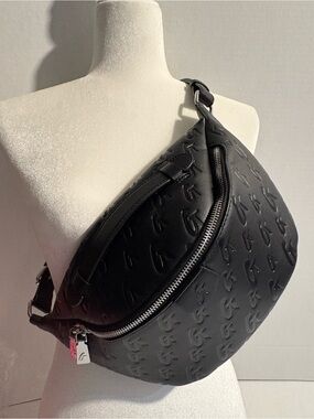 Embossed Black Crossbody Belt Bag - Unbranded